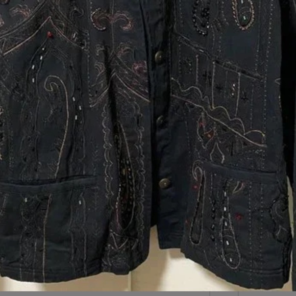 Chico's Design Black Denim Embellished Trucker Jacket sz XL - Picture 2 of 14